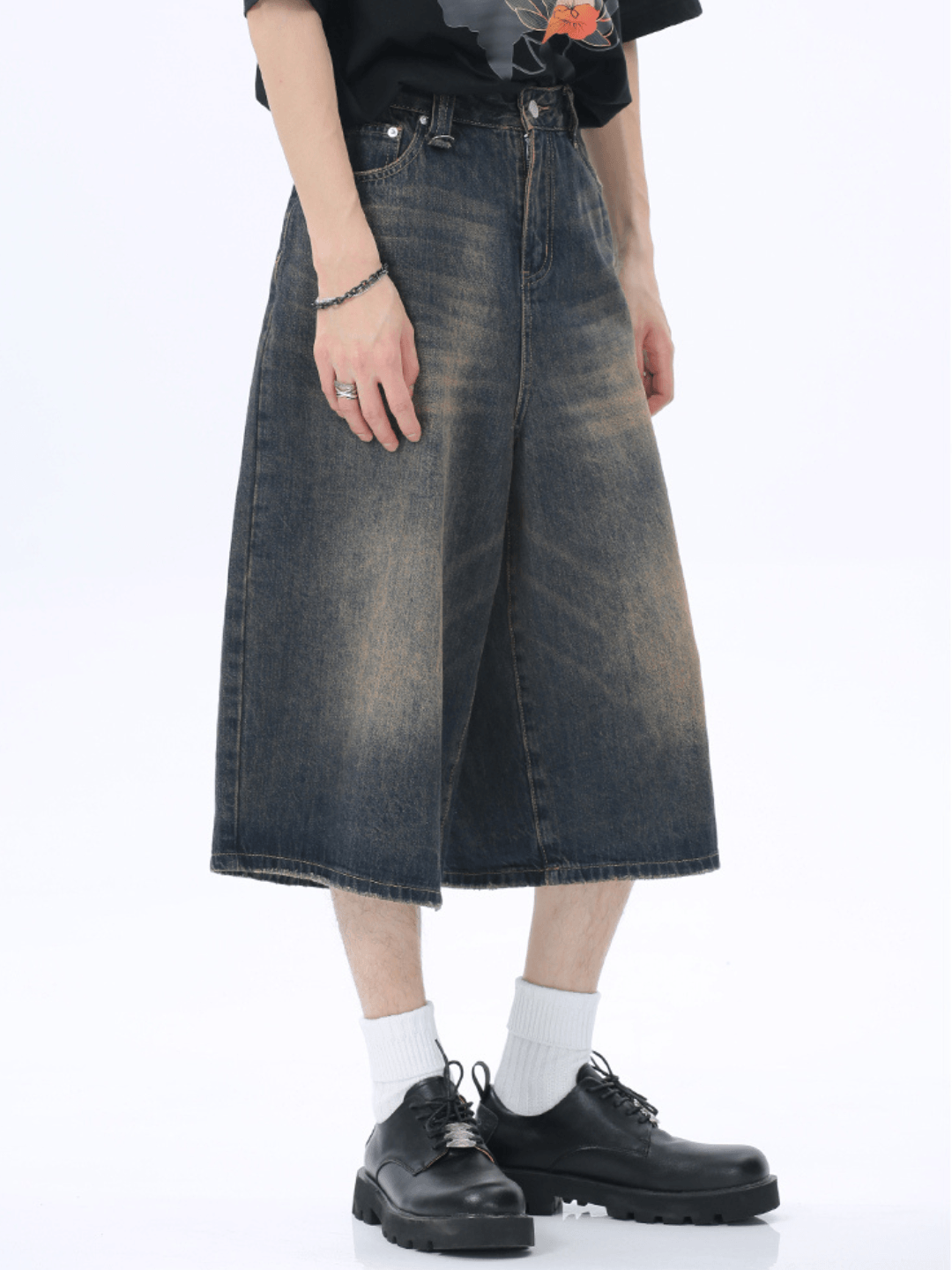 washed straight denim pants shorts st1626