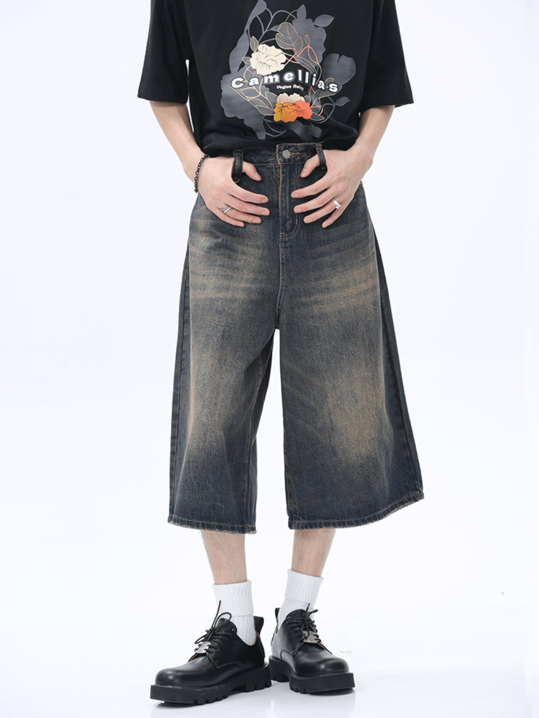 washed straight denim pants shorts st1626