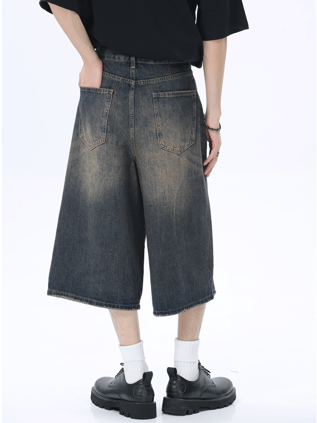 washed straight denim pants shorts st1626