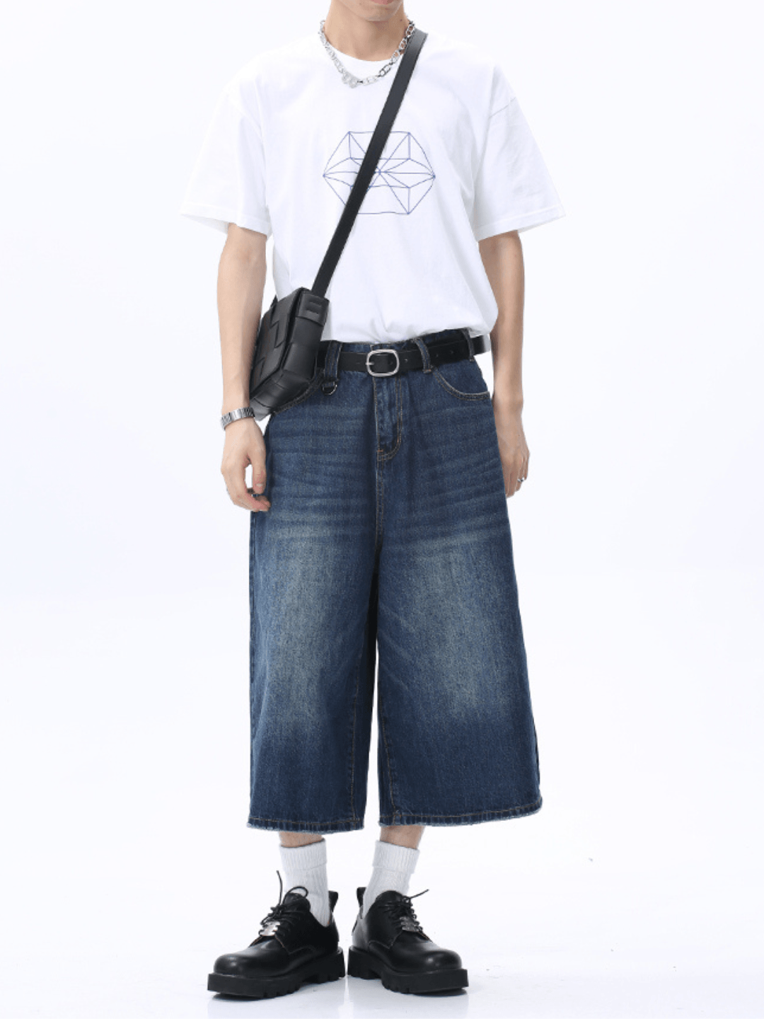 washed straight denim pants shorts st1626