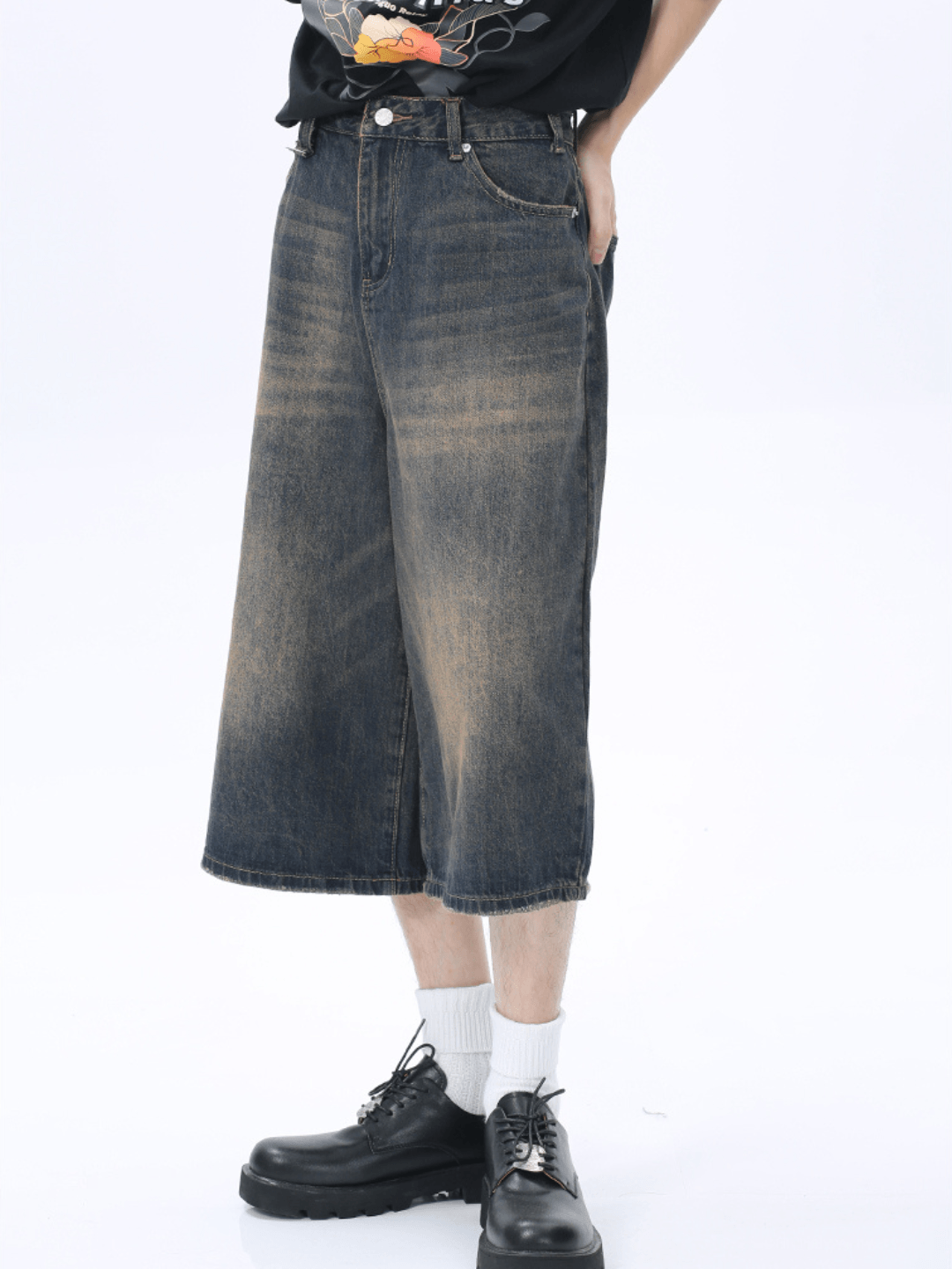 washed straight denim pants shorts st1626