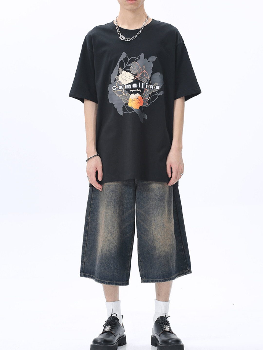 washed straight denim pants shorts st1626
