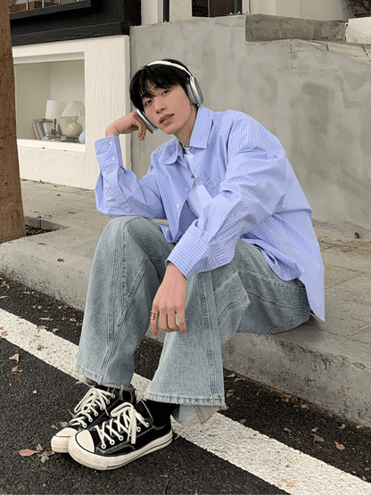 [ONELYC1NS] korean blue and white loose shirt ST2008