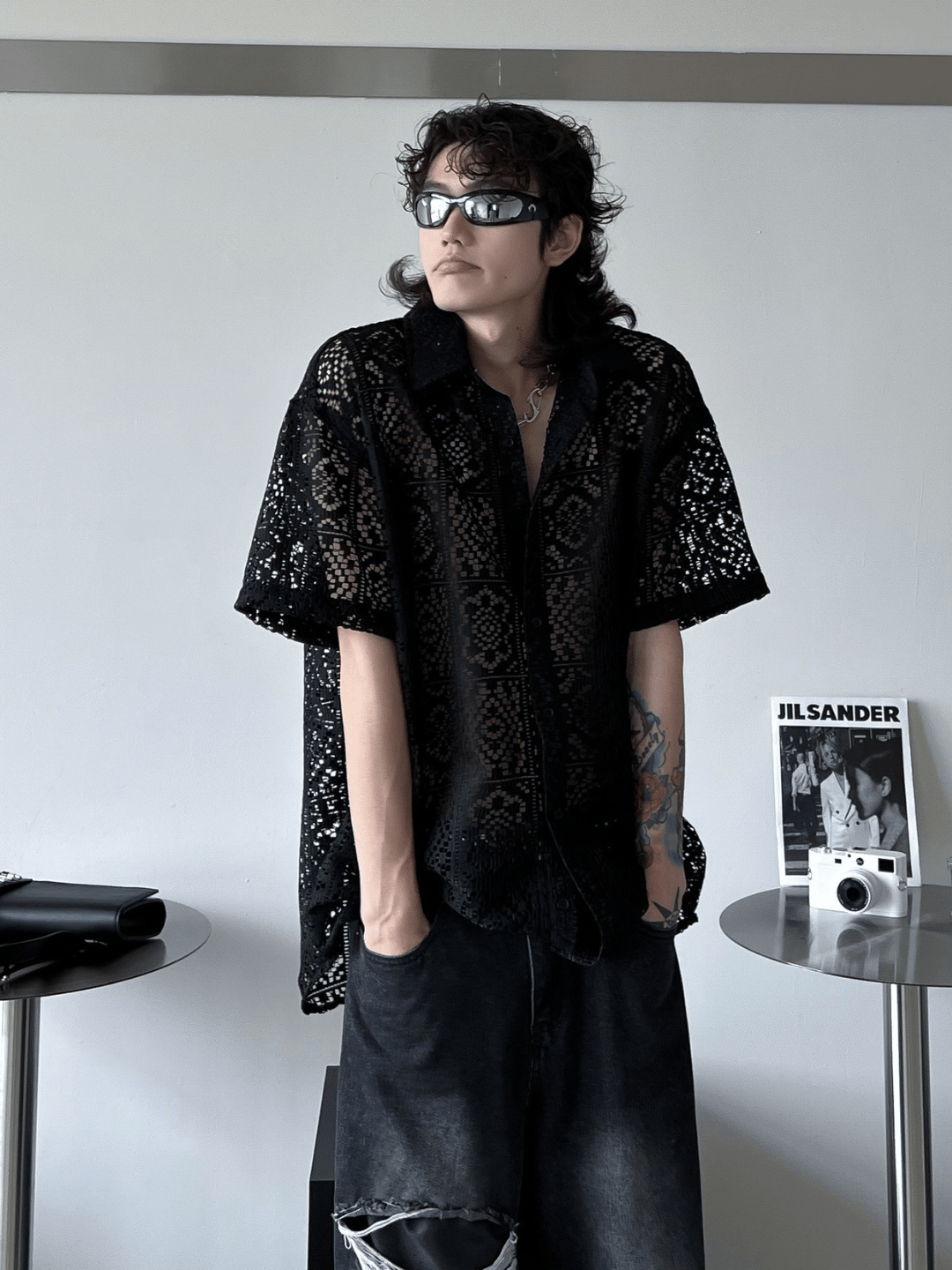 hollow design sense loose shirts st1791