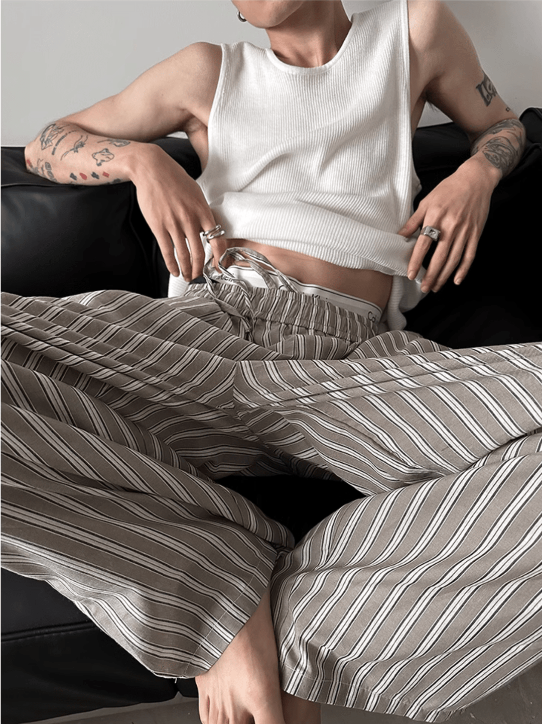 [GENESISBOY] striped cotton loose pants st2077