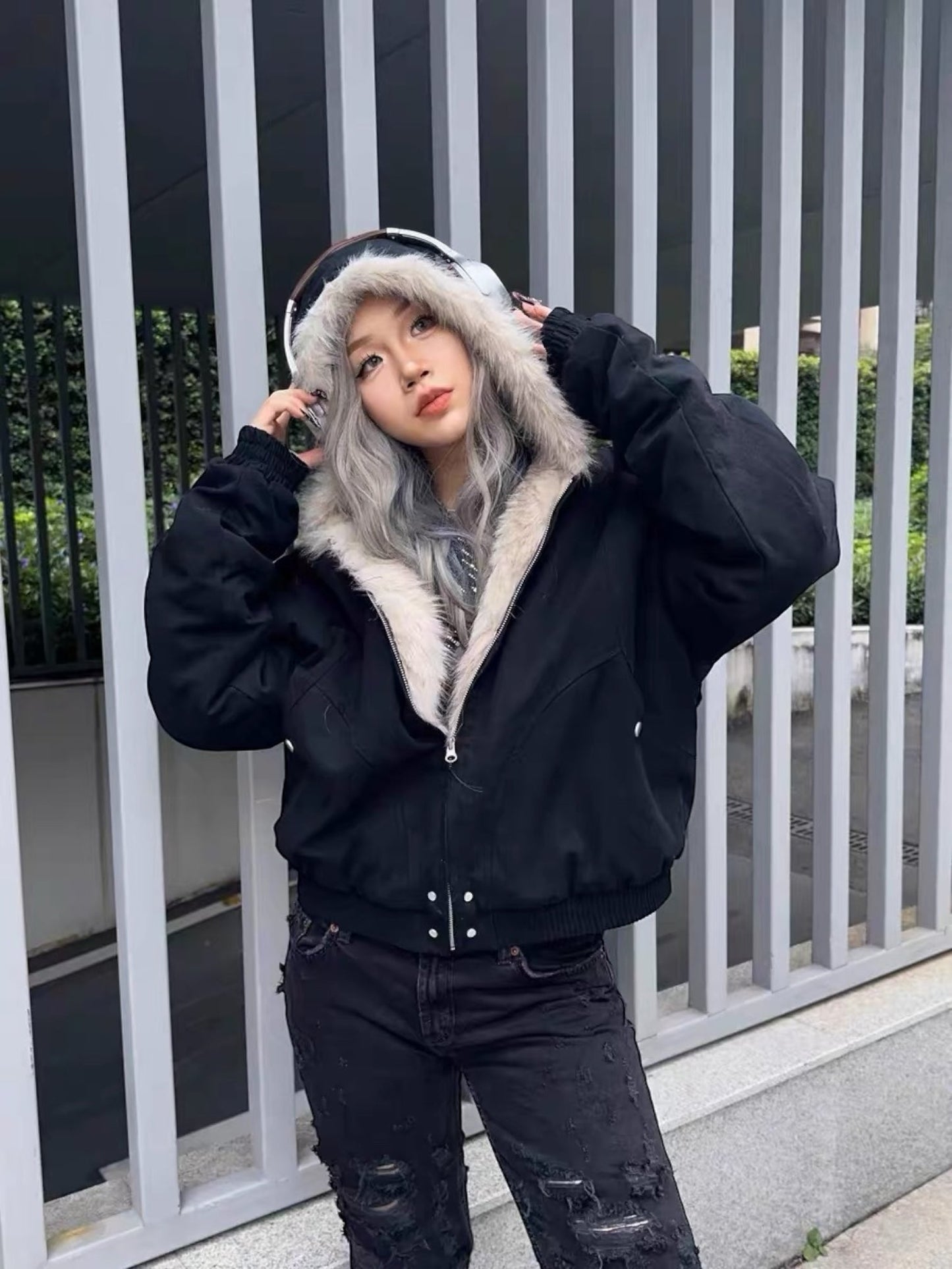 [Korean Girl] FUR LINED PUFFER BOMBER JACKET st5016