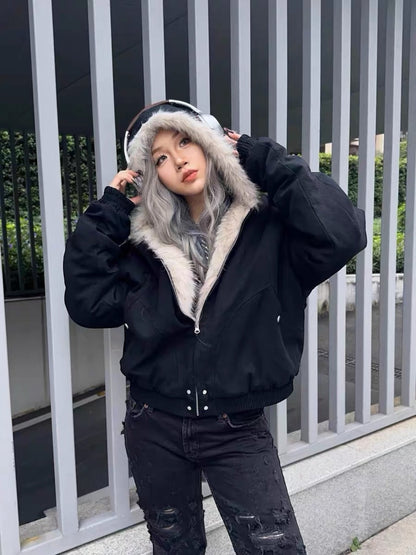 [Korean Girl] FUR LINED PUFFER BOMBER JACKET st5016