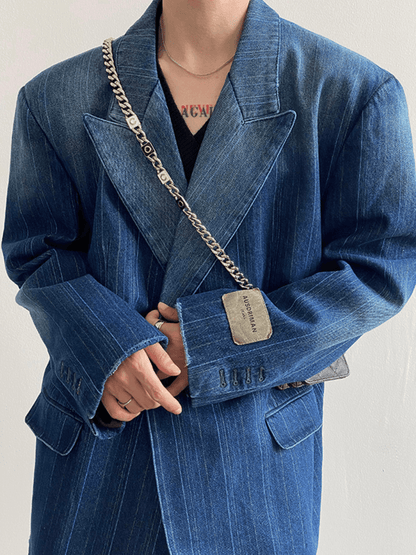 [GENESISBOY] Washed striped loose denim suit st1311