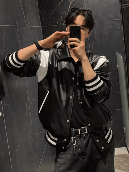 [MRCYC] black and white Korean version pu leather jacket st1685