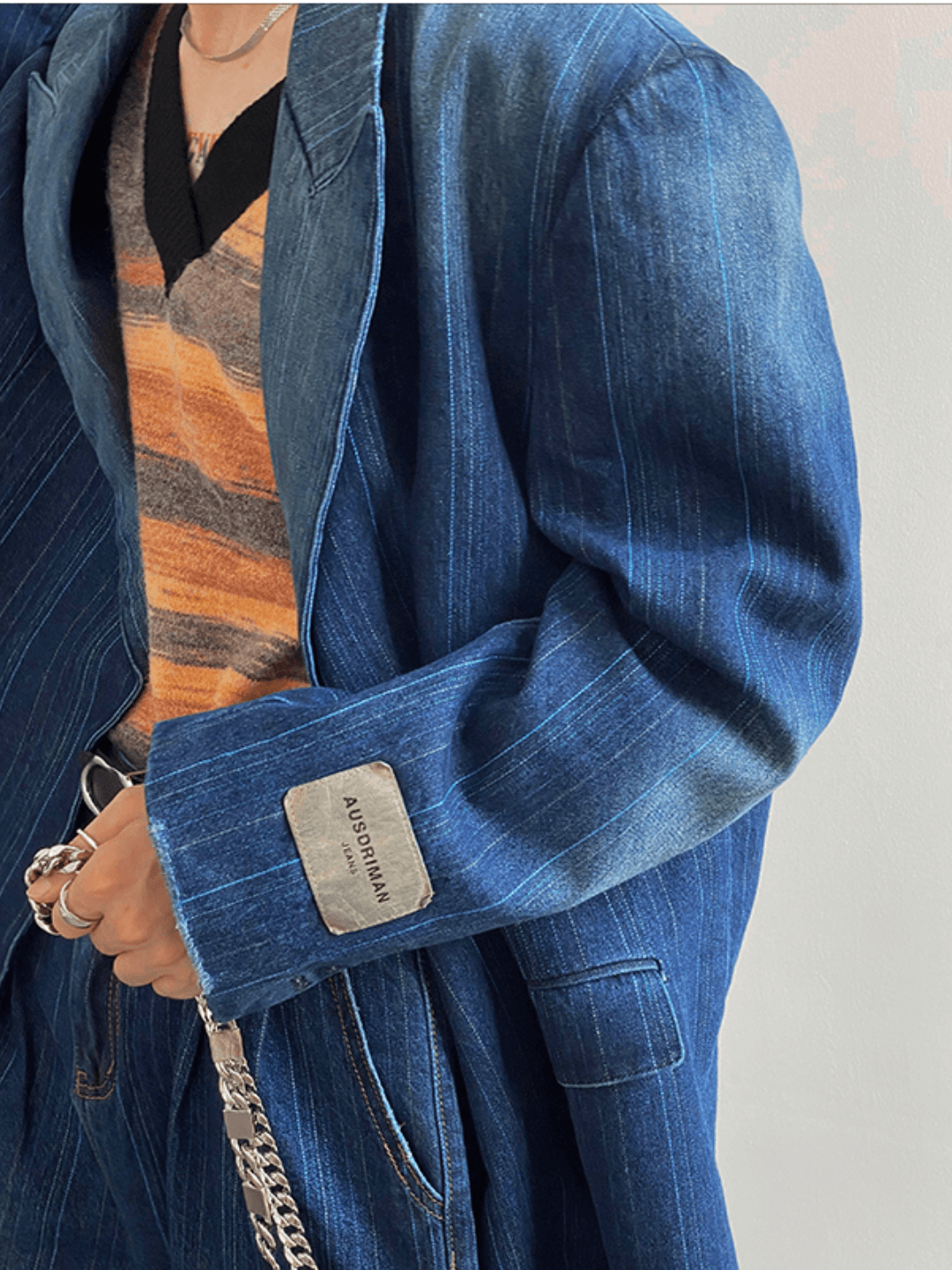 [GENESISBOY] Washed striped loose denim suit st1311