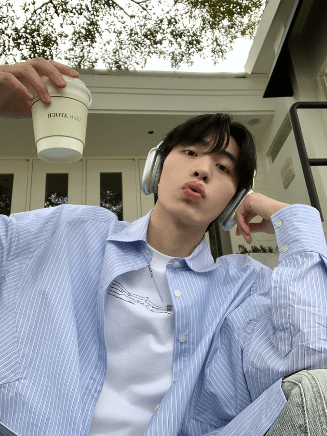 [ONELYC1NS] korean blue and white loose shirt ST2008