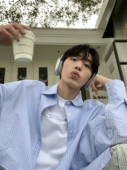 [ONELYC1NS] korean blue and white loose shirt ST2008