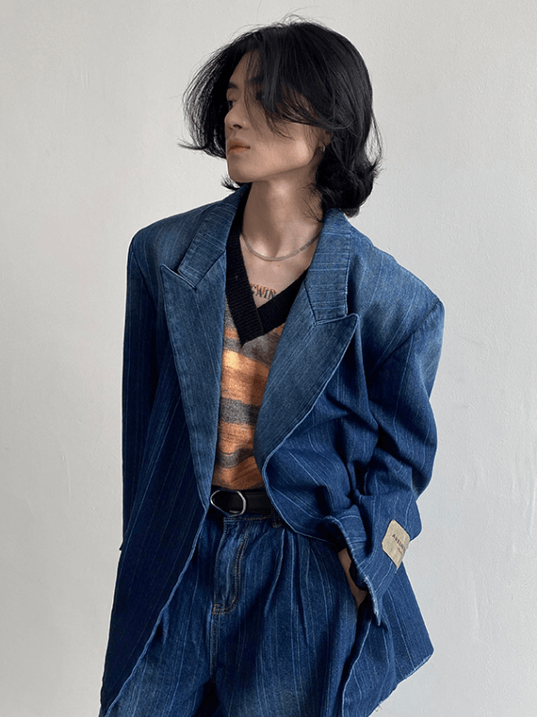 [GENESISBOY] Washed striped loose denim suit st1311