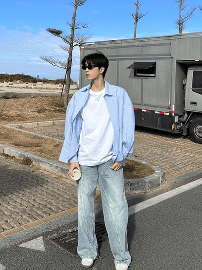[ONELYC1NS] korean blue and white loose shirt ST2008