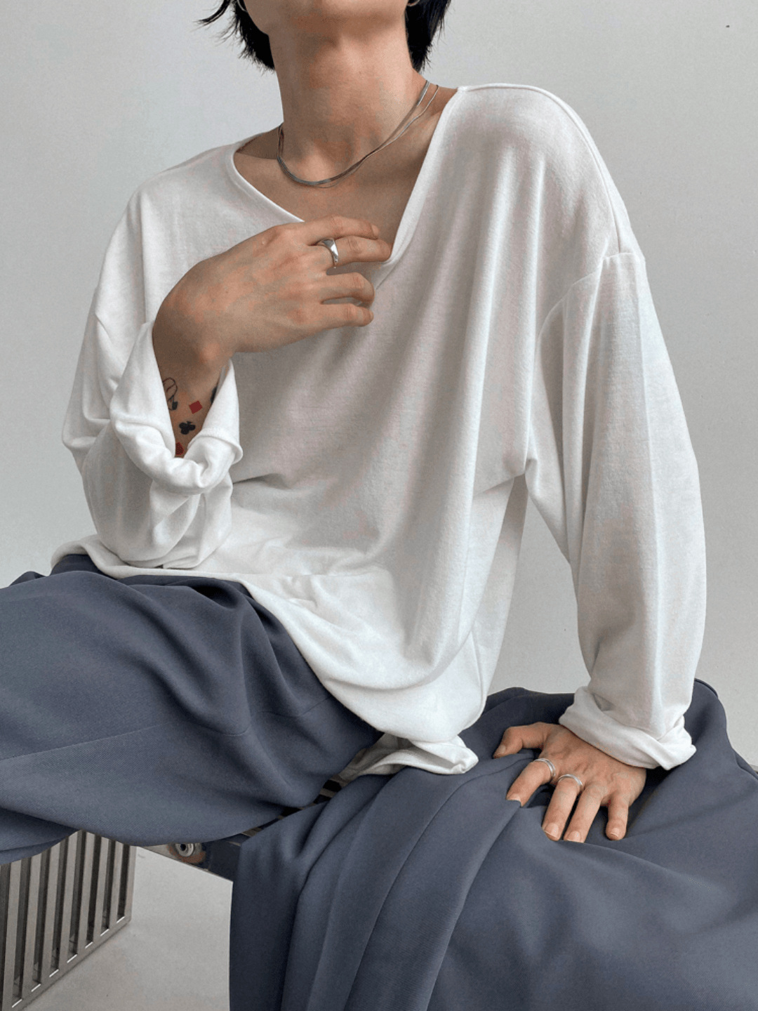[GENESISBOY] Wool feel fabric high T-shirt st1303