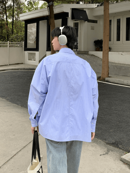[ONELYC1NS] korean blue and white loose shirt ST2008