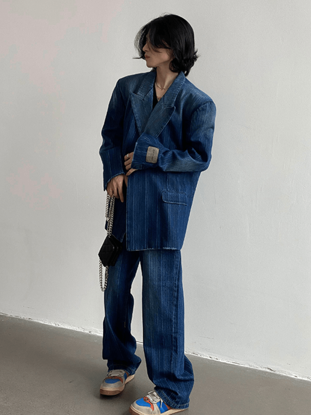[GENESISBOY] Washed striped loose denim suit st1311