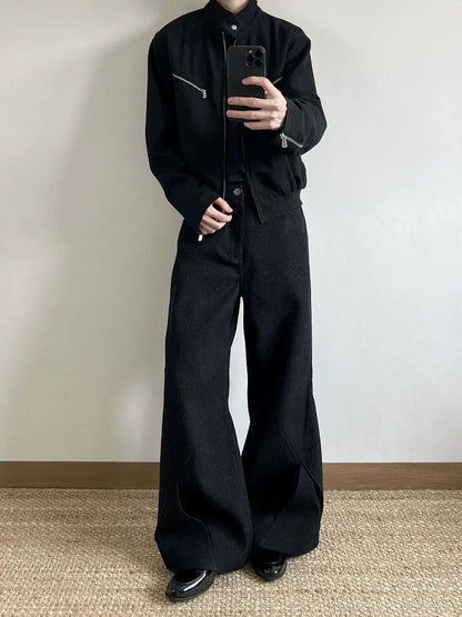 [Jaksaa3A] TEXTURED SLIT-PANEL WIDE TROUSERS st5025