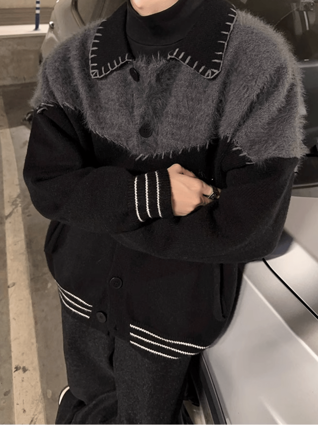 [JM HOMME] Clashing color loose sweater jacket st1764