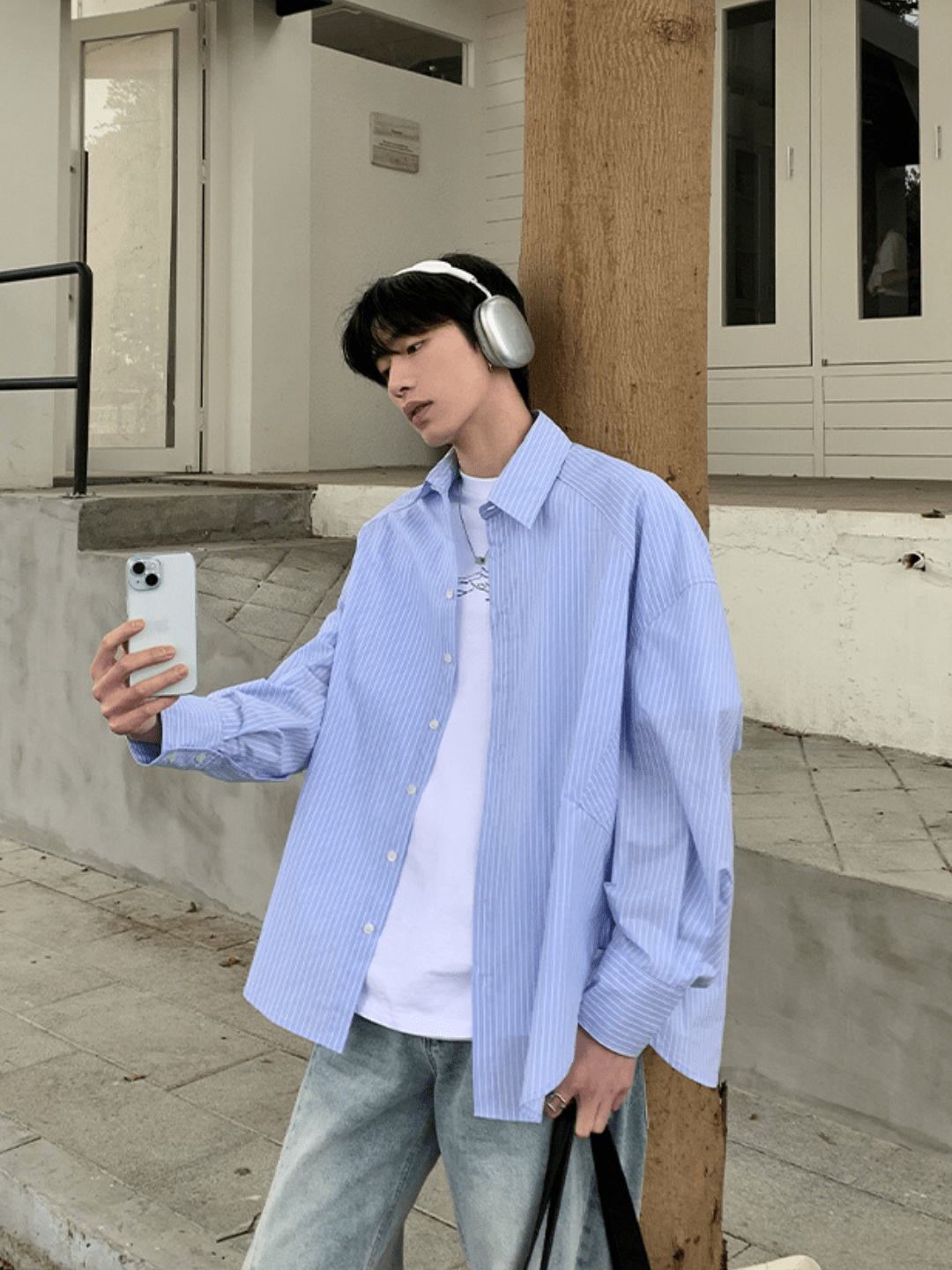 [ONELYC1NS] korean blue and white loose shirt ST2008