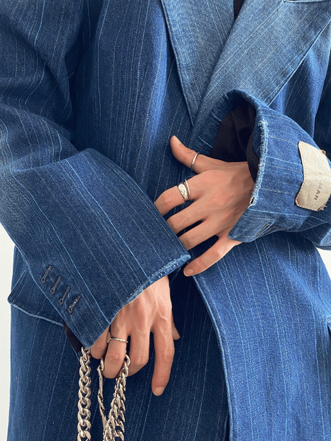 [GENESISBOY] Washed striped loose denim suit st1311