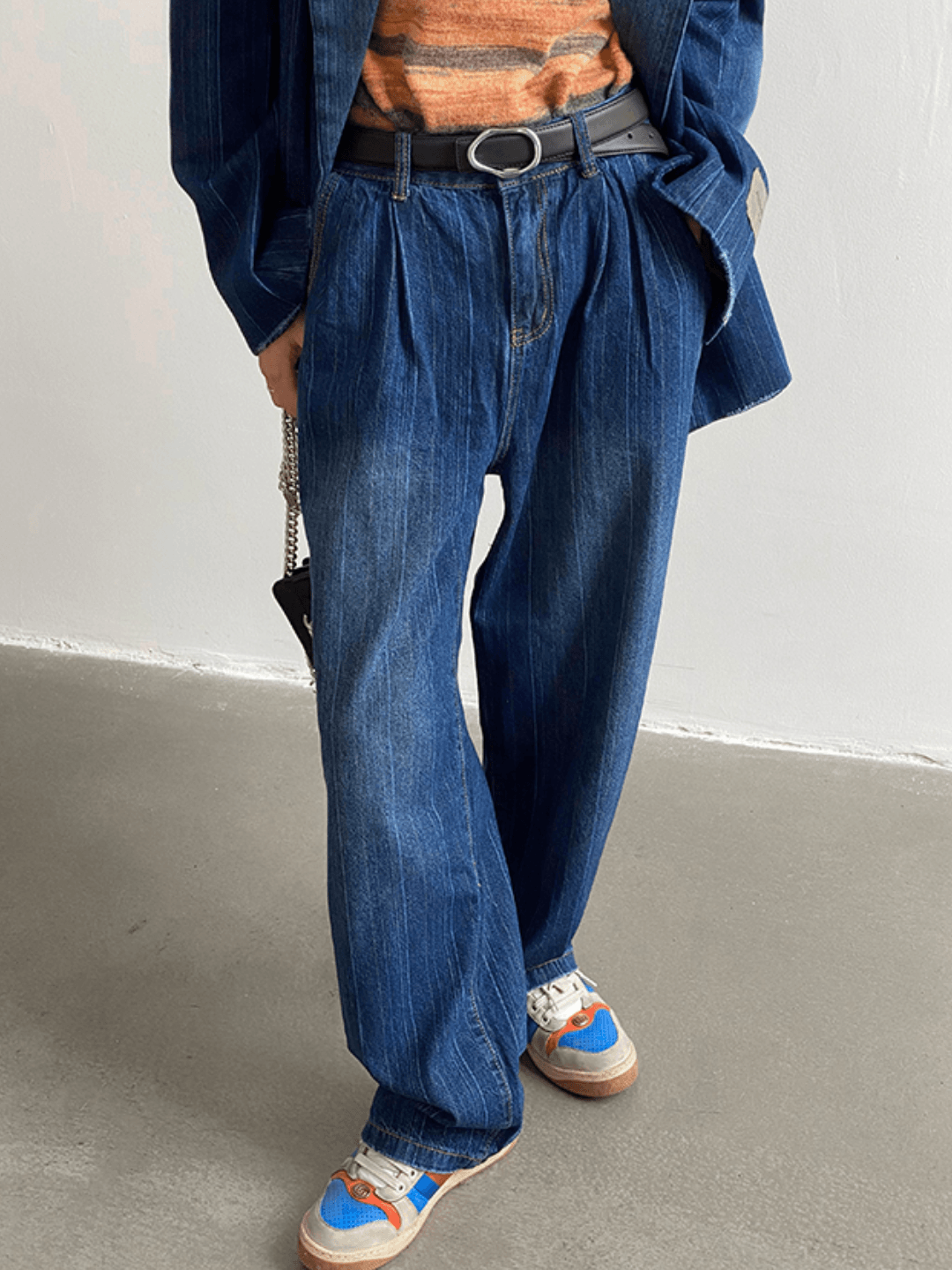 [GENESISBOY] Washed striped loose denim suit st1311
