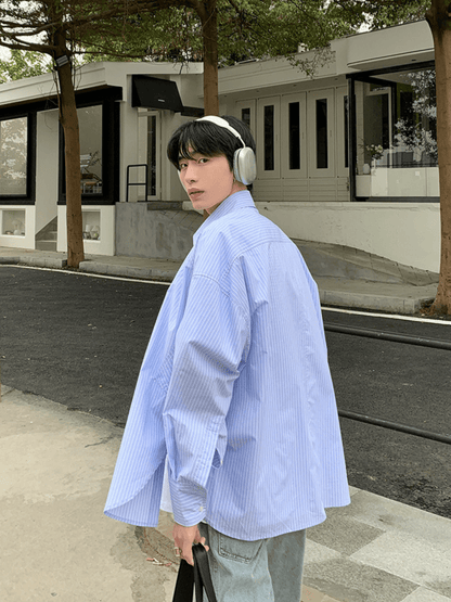 [ONELYC1NS] korean blue and white loose shirt ST2008