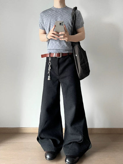 [Jaksaa3A] TEXTURED SLIT-PANEL WIDE TROUSERS st5025