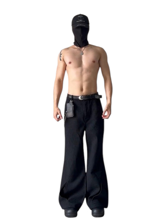 [Jaksaa3A] TEXTURED SLIT-PANEL WIDE TROUSERS st5025