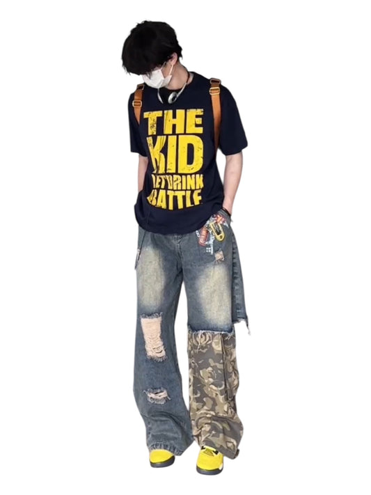 [MADWITCH] PATCHED CAMO DESTROYED JEANS st5033