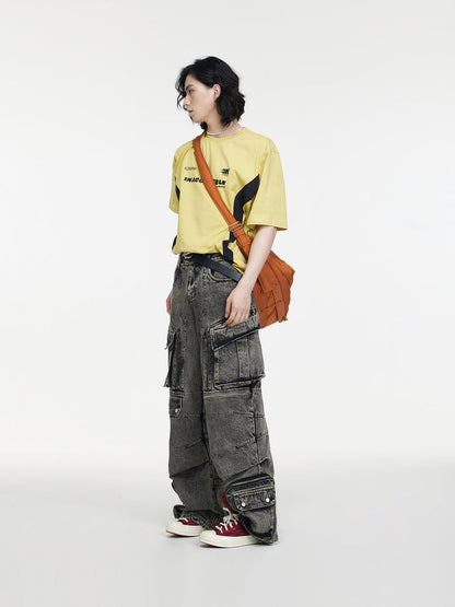 [PEOPLESTYLE] Multi-pocket wide leg casual jeans st2096