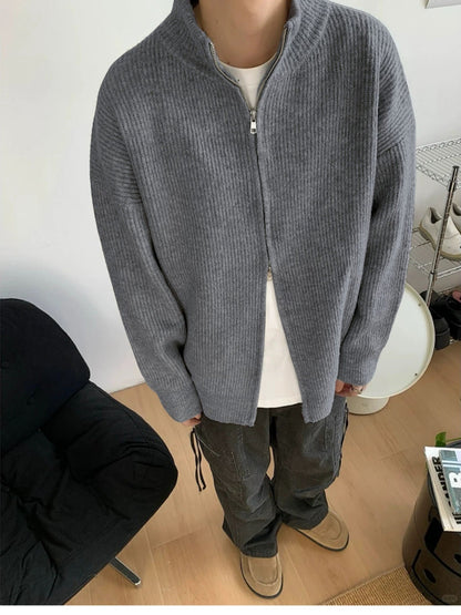 [WXB] KOREAN RIBBED ZIP-UP HIGH COLLAR shirt st4010