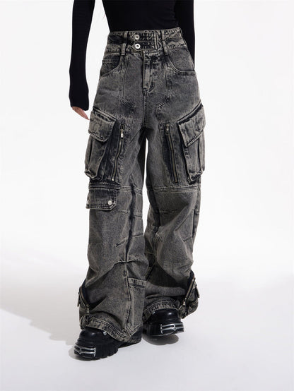[PEOPLESTYLE] Multi-pocket wide leg casual jeans st2096