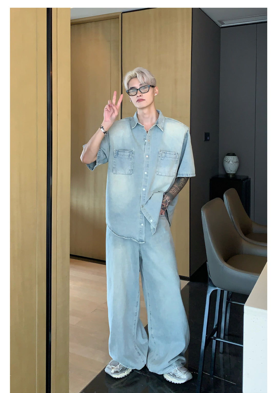 [CUIBUJU] Niche made washed denim set up st1720