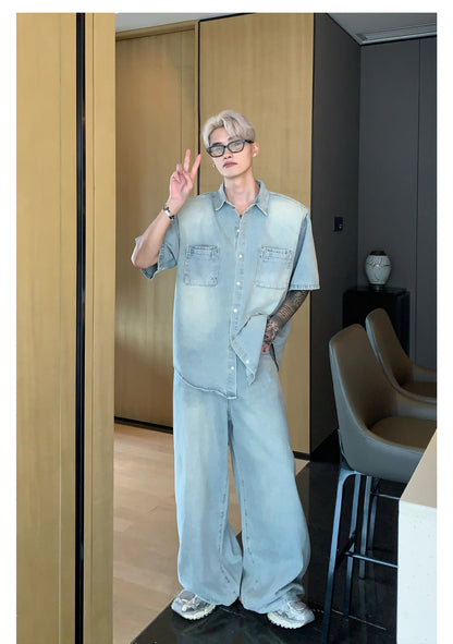 [CUIBUJU] Niche made washed denim set up st1720