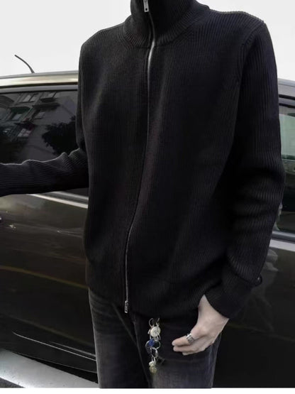 [WXB] KOREAN RIBBED ZIP-UP HIGH COLLAR shirt st4010