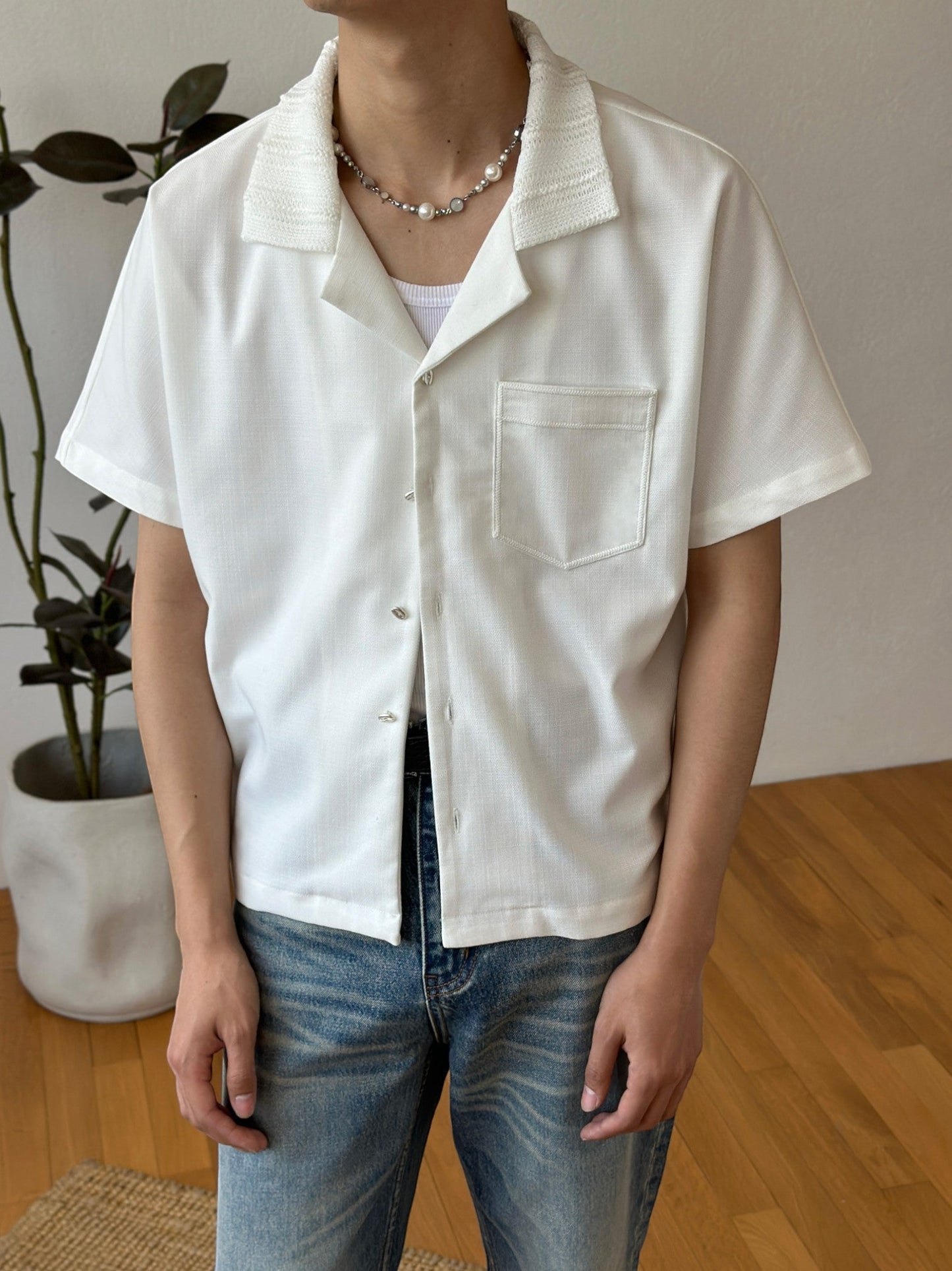 [FDM] WAVE TEXTURE RELAXED CUBAN COLLAR shirt st5023