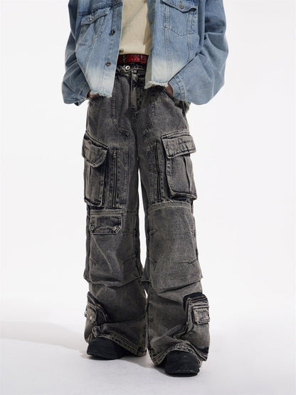[PEOPLESTYLE] Multi-pocket wide leg casual jeans st2096
