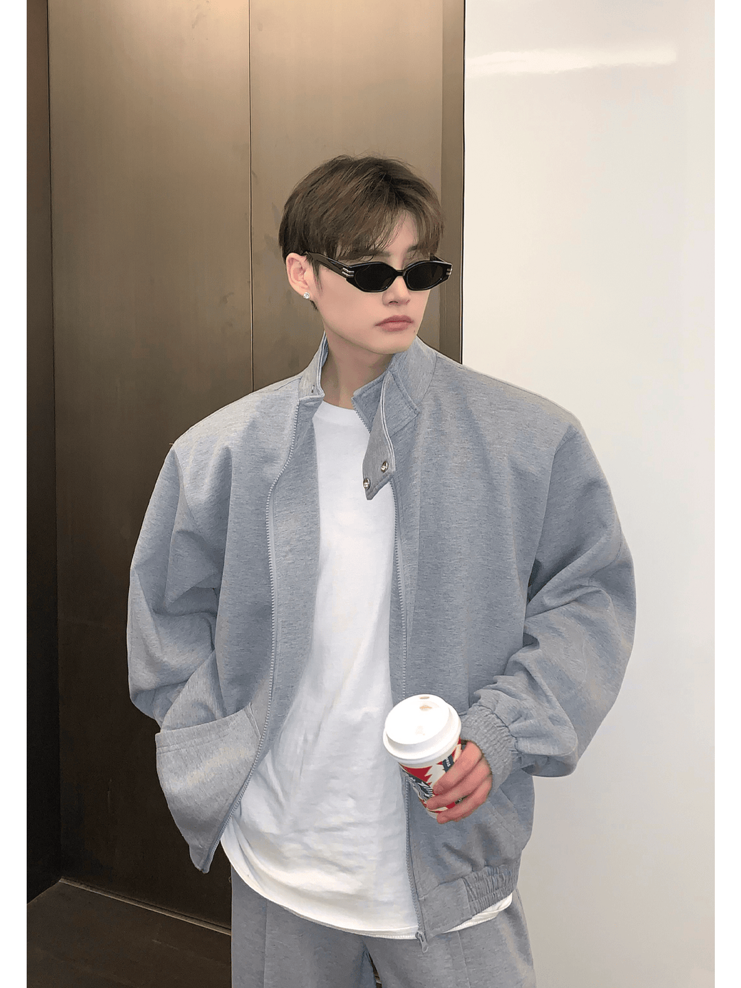 [CUIBUJU] Stand collar shoulder pad cardigan sweater set-up st1811