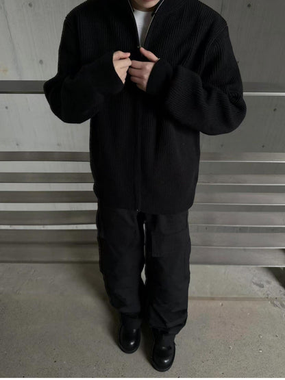 [WXB] KOREAN RIBBED ZIP-UP HIGH COLLAR shirt st4010