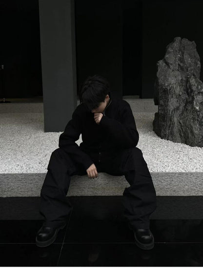[WXB] KOREAN RIBBED ZIP-UP HIGH COLLAR shirt st4010