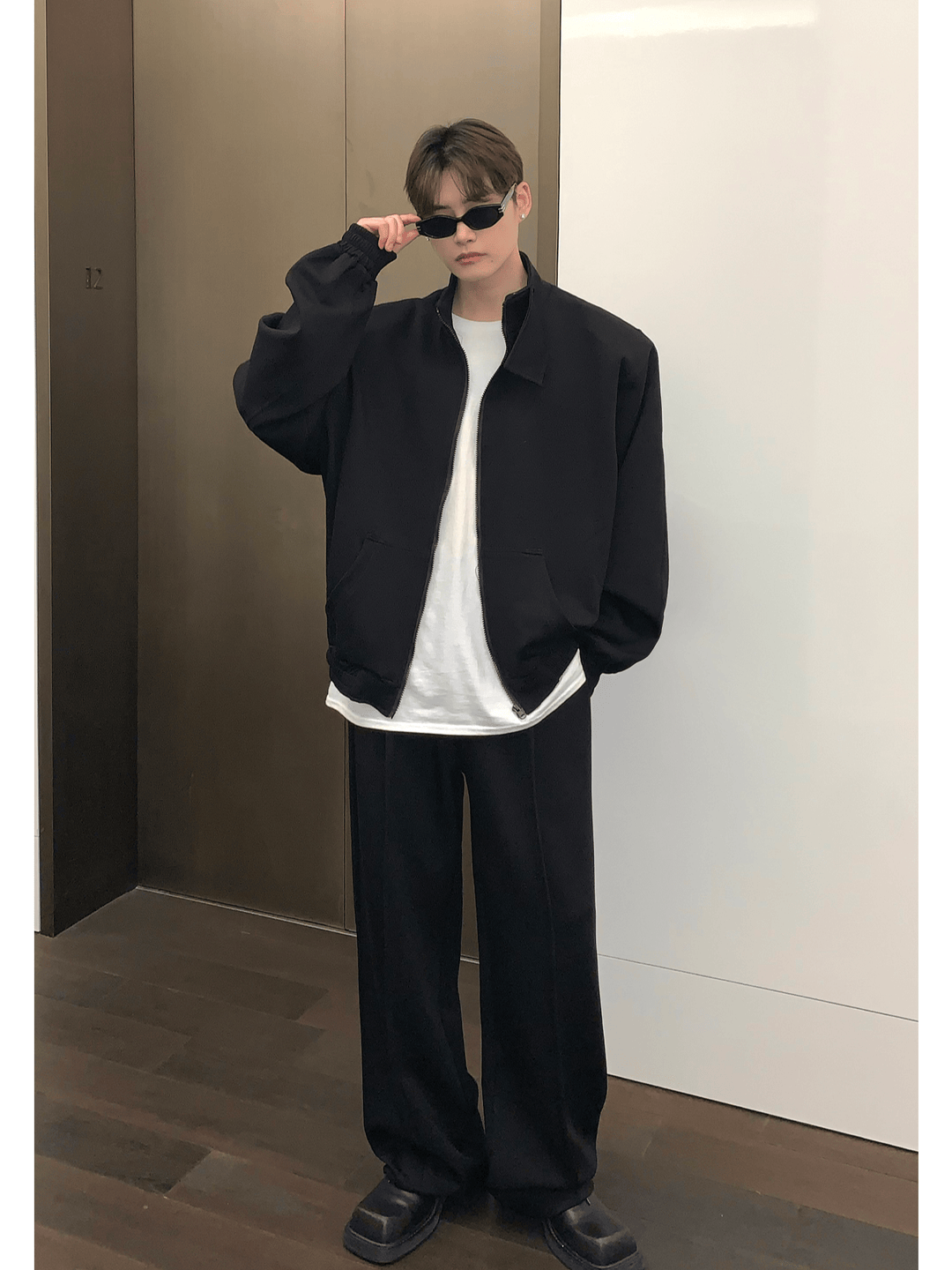[CUIBUJU] Stand collar shoulder pad cardigan sweater set-up st1811