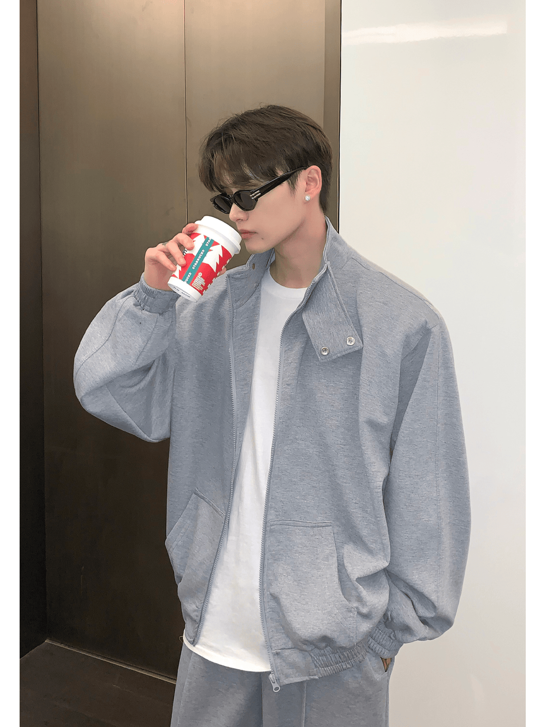 [CUIBUJU] Stand collar shoulder pad cardigan sweater set-up st1811
