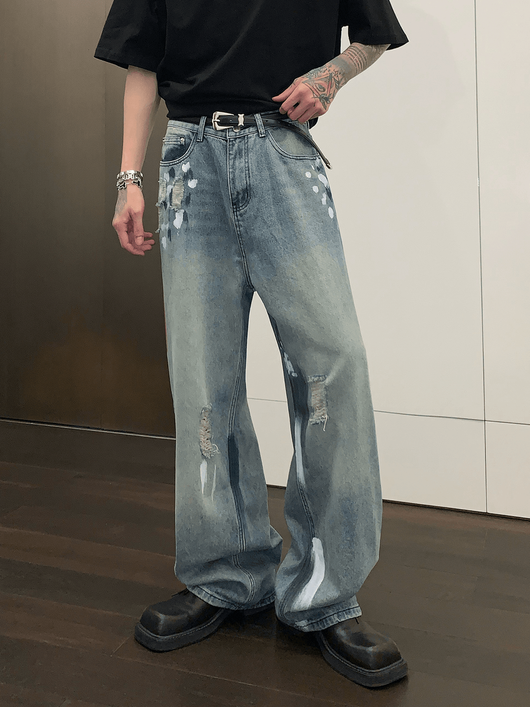 [CUIBUJU] street graffiti contrast color straight jeans st1759