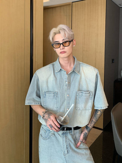 [CUIBUJU] Niche made washed denim set up st1720