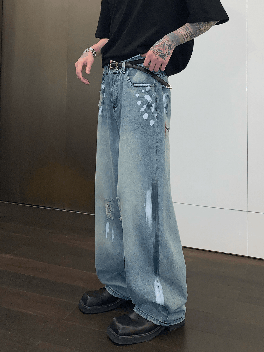 [CUIBUJU] street graffiti contrast color straight jeans st1759