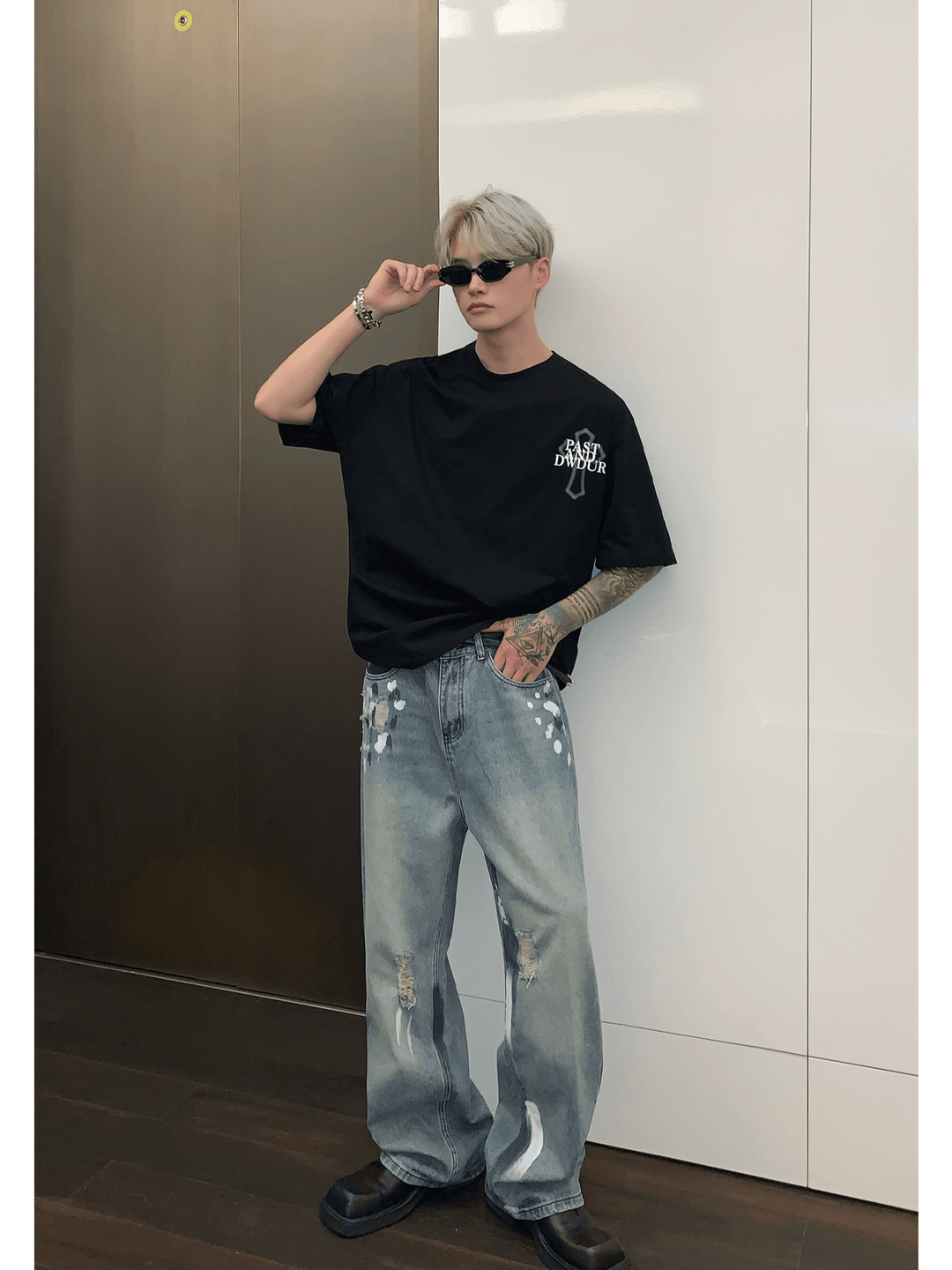 [CUIBUJU] street graffiti contrast color straight jeans st1759