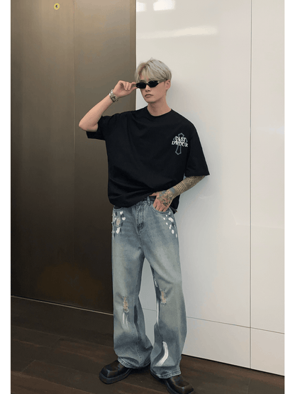 [CUIBUJU] street graffiti contrast color straight jeans st1759