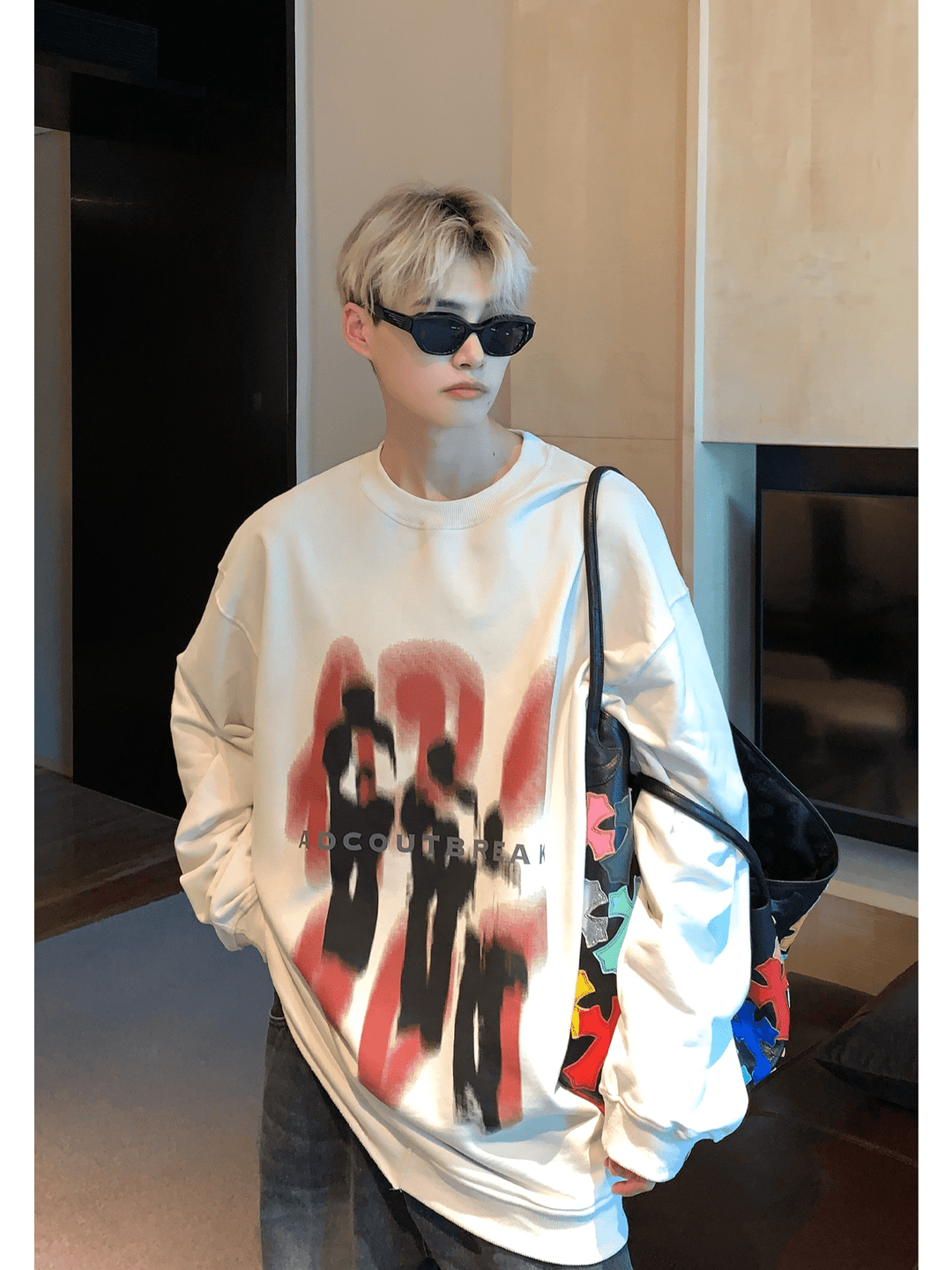 [CUIBUJU] color contrast printing sweater ST1846
