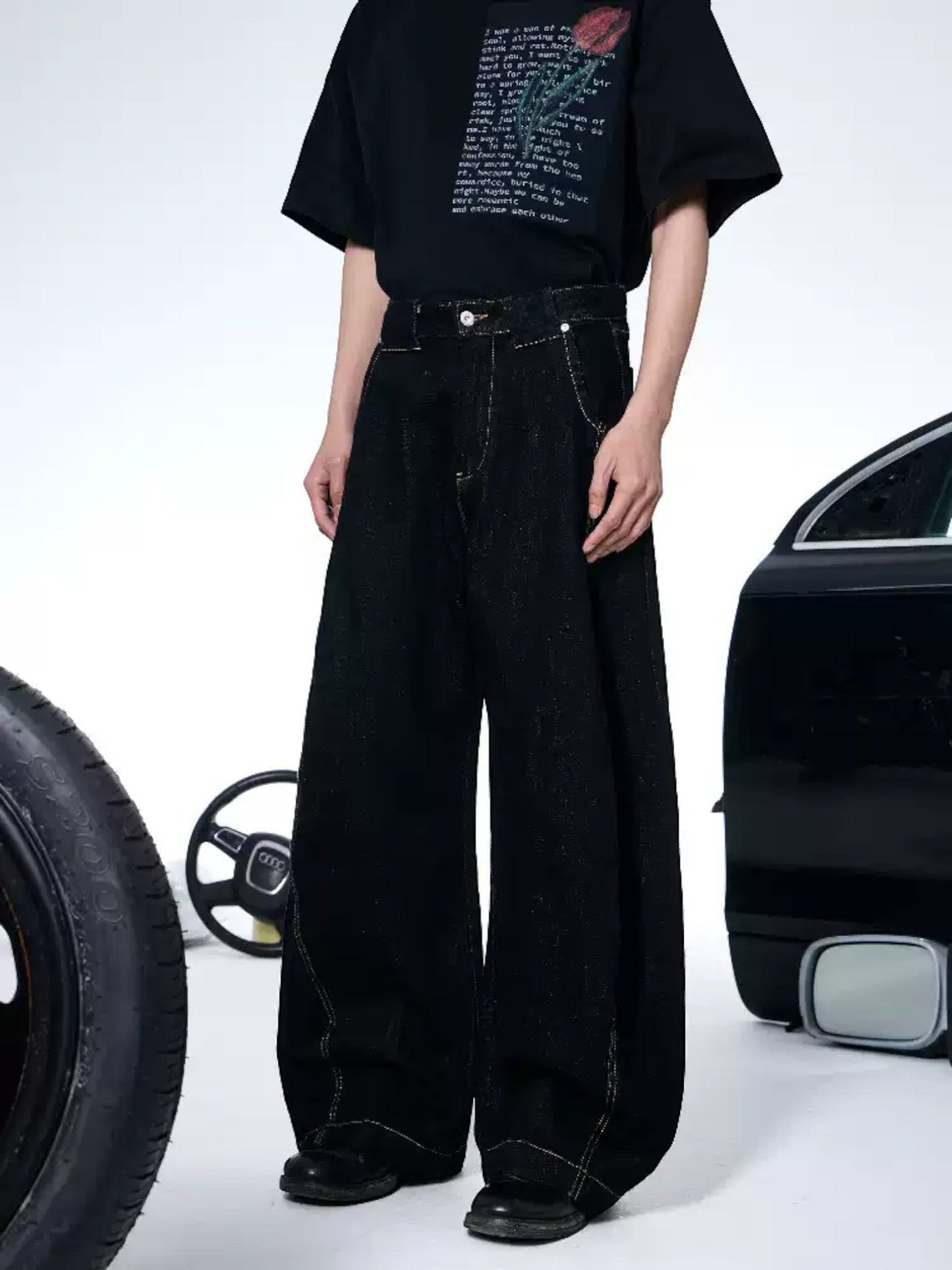 [ROGIC] BAGGY TWISTED CUT TROUSERS st5028